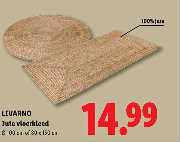 LIVARNO Jute vloerkleed Ø 100 cm of 80 x 150 cm 100% jute