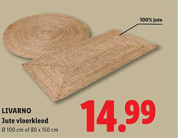 LIVARNO Jute vloerkleed Ø 100 cm of 80 x 150 cm 100% jute