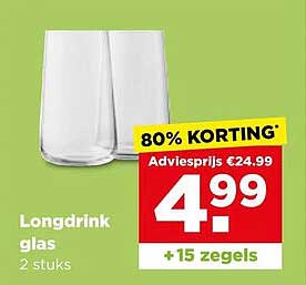 Longdrink glas 2 stuks 80% KORTING