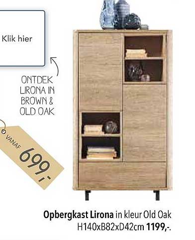 Opbergkast Lirona in kleur Old Oak H140xB82xD42cm