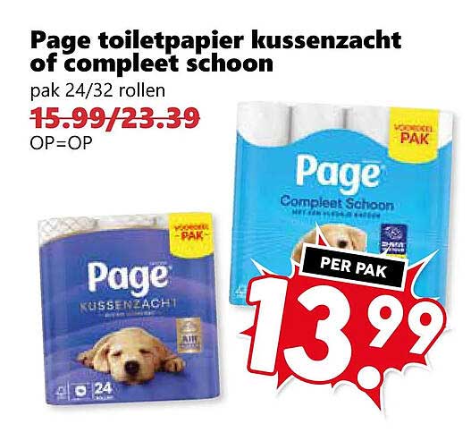 Page toiletpapier kussenzacht of compleet schoon pak 24/32 rollen