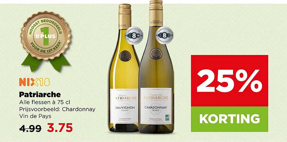 Patriarche Alle flessen à 75 cl Prijsvoorbeeld: Chardonnay Vin de Pays 25% KORTING