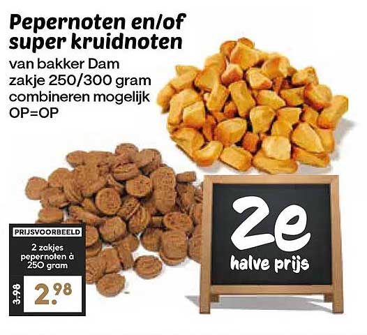 Pepernoten en/of super kruidnoten van bakker Dam zakje 250/300 gram combineren mogelijk OP=OP 2e halve prijs
