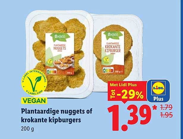 Plantaardige nuggets of krokante kipburgers Tot -29%