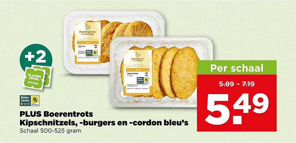 PLUS Boerentrots Kipschnitzels, -burgers en -cordon bleu’s