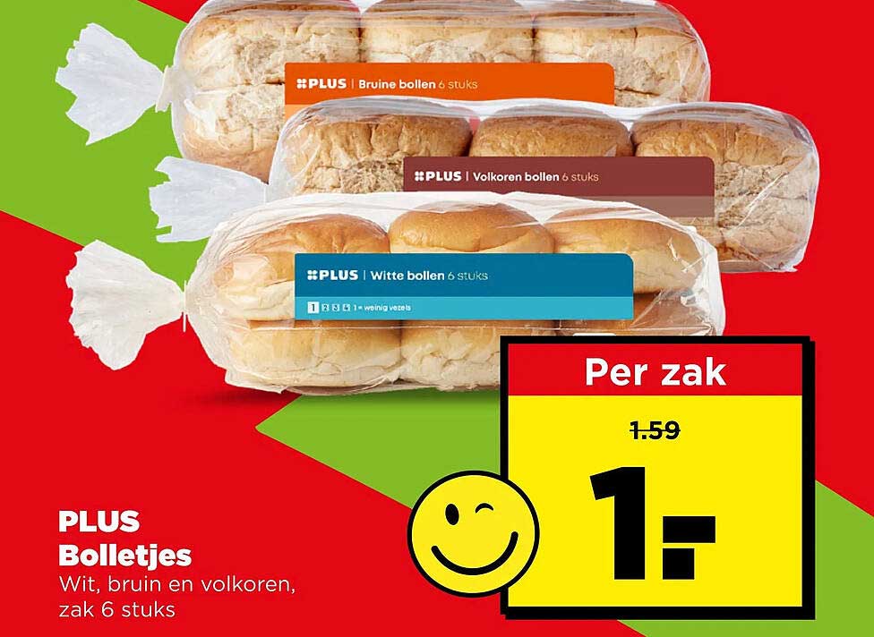 PLUS Bolletjes Wit, bruin en volkoren, zak 6 stuks
