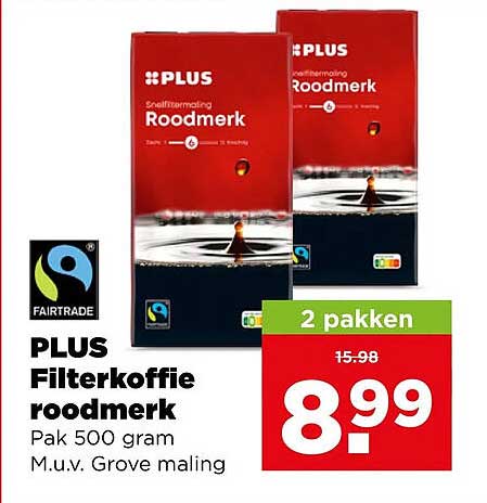 PLUS Filterkoffie roodmerk Pak 500 gram M.u.v. Grove maling