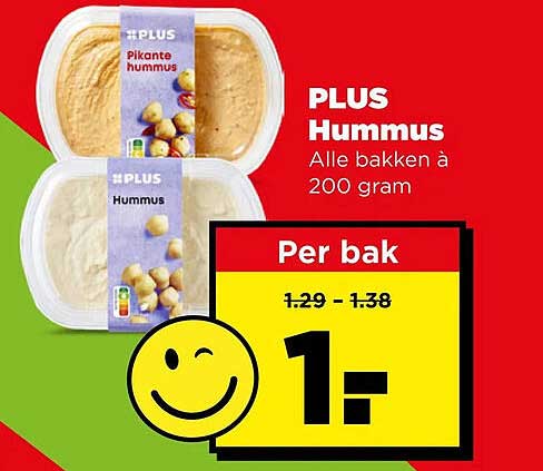 PLUS Hummus Alle bakken à 200 gram Per bak