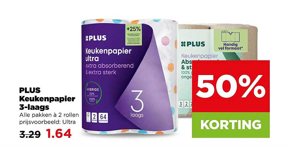 PLUS Keukenpapier 3-laags 50% KORTING