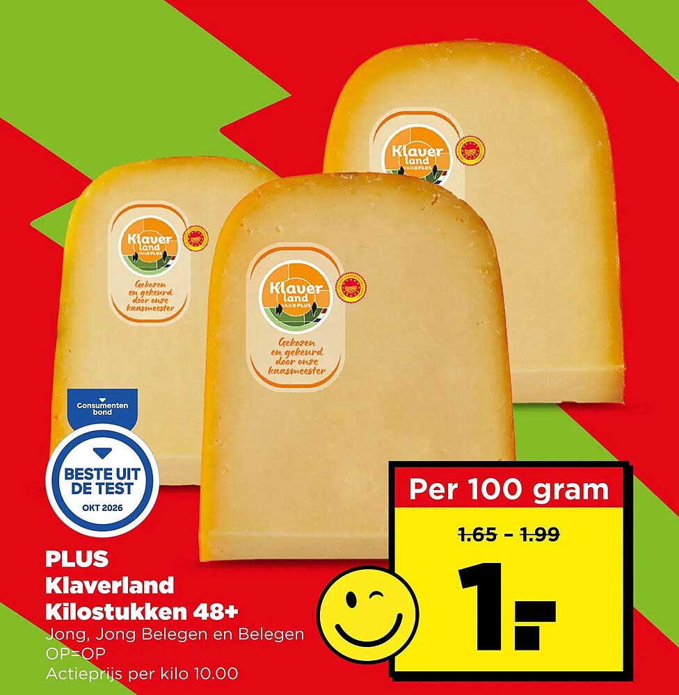 PLUS Klaverland Kilstukken 48+ Jong, Jong Belegen en Belegen OP=OP Actieprijs per kilo 10.00