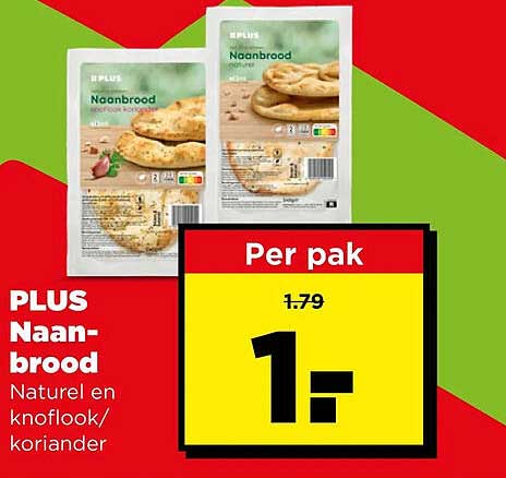 PLUS Naanbrood Naturel en knoflook/koriander