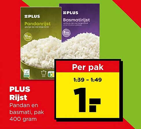 PLUS Rijst Pandan en basmati, pak 400 gram