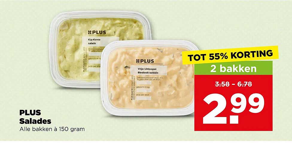 PLUS Salades - Alle bakken à 150 gram 2 bakken TOT 55% KORTING