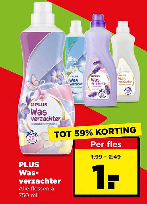 PLUS Was-verzachter Alle flessen à 750 ml TOT 59% KORTING