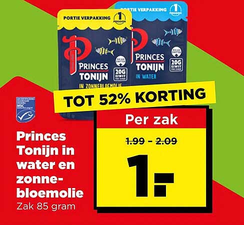 Princes Tonijn in water en zonnebloemolie Zak 85 gram TOT 52% KORTING