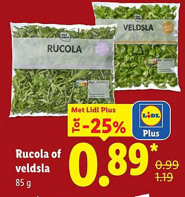 Rucola of veldsla 85 g Tot -25%