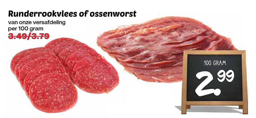 Runderrookvlees of ossenworst van onze versafdeling per 100 gram