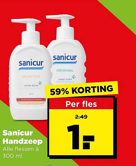 Sanicur Handzeep Alle flessen à 300 ml 59% KORTING
