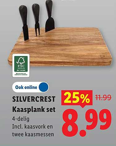 SILVERCREST Kaasplank set 4-delig Incl. kaasvork en twee kaasmesessen 25%
