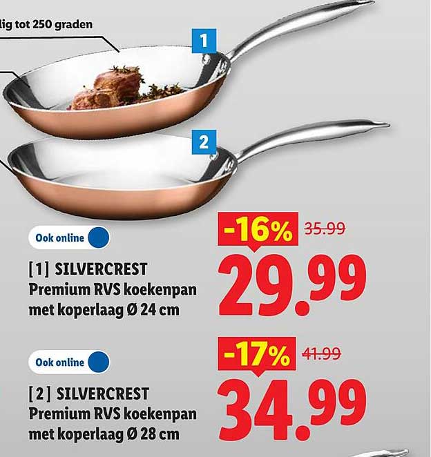 SILVERCREST Premium RVS koekenpan met koperlaag Ø 24 cm