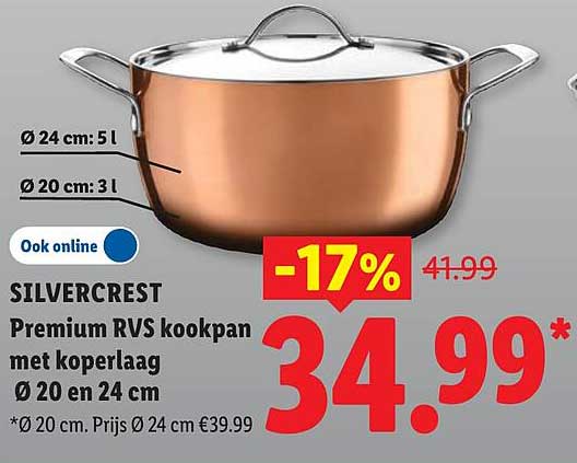 SILVERCREST Premium RVS kookpan met koperlaag Ø 20 en 24 cm
