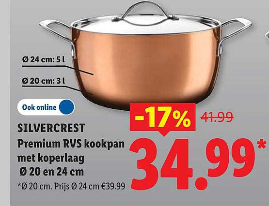 SILVERCREST Premium RVS kookpan met koperlaag Ø 20 en 24 cm