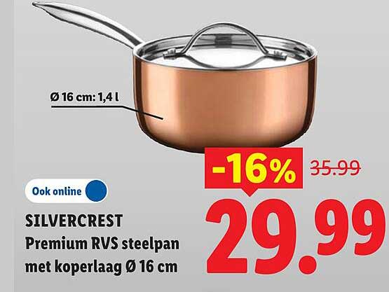 SILVERCREST Premium RVS steelpan met koperlaag Ø 16 cm -16%