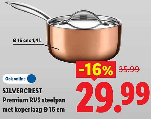 SILVERCREST Premium RVS steelpan met koperlaag Ø 16 cm -16%
