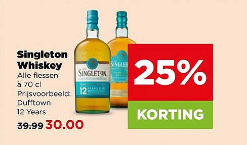 Singleton Whiskey Alle flessen à 70 cl Prijsvoorbeeld: Dufftown 12 Years 25% KORTING