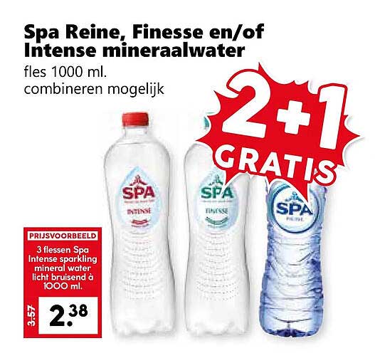Spa Reine, Finesse en/of Intense mineraalwater fl es 1000 ml. combineren mogelijk 2+1 GRATIS