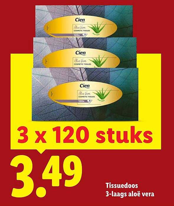 Tissuedoos 3-laags aloë vera 3 x 120 stuks