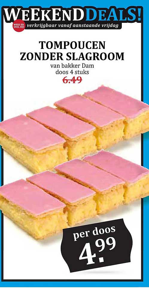 Tompoucen zonder slagroom van bakker De do’s 4 stuks