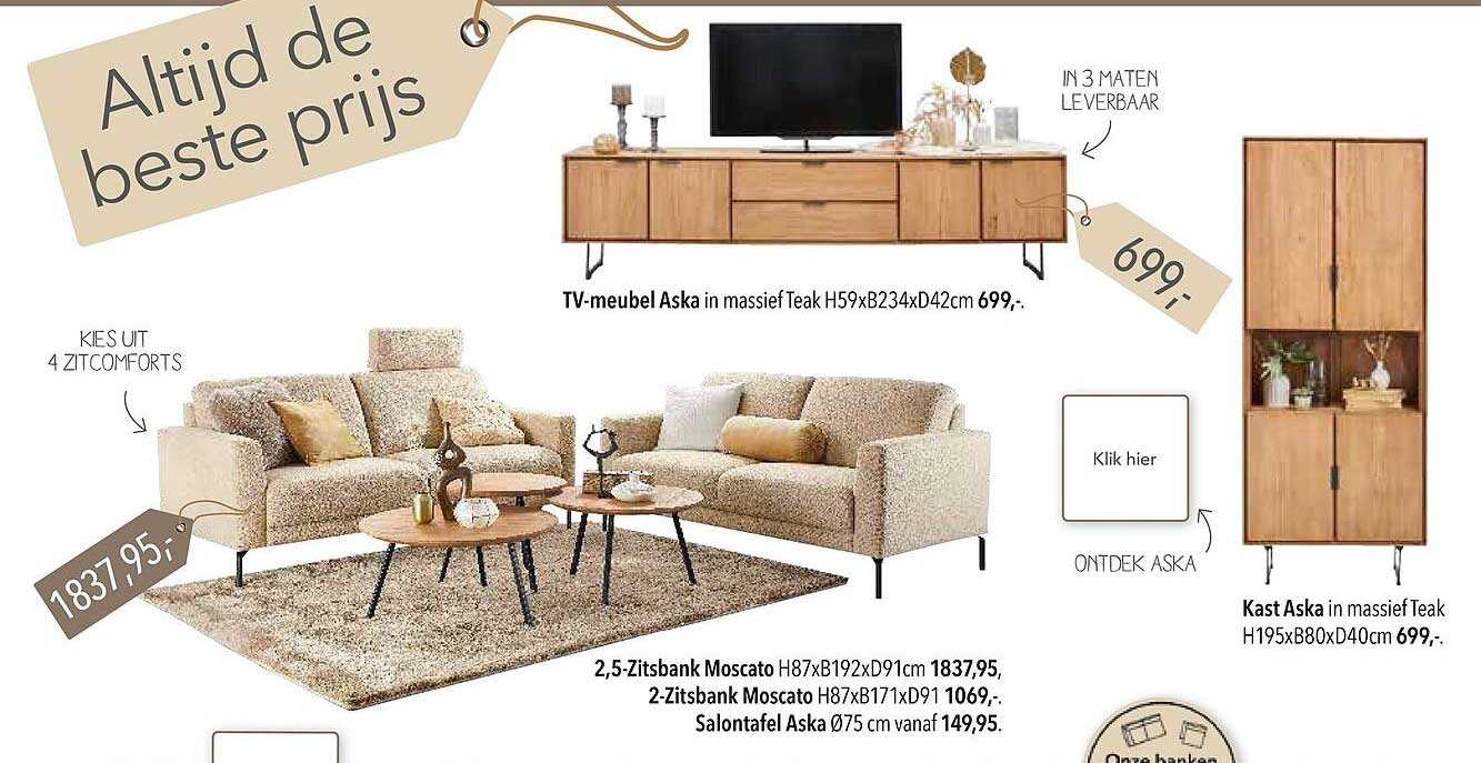 TV-meubel Aska in massief Teak H59xB234xD42cm