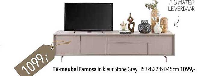 TV-meubel Famosa in kleur Stone Grey H53xB228xD45cm