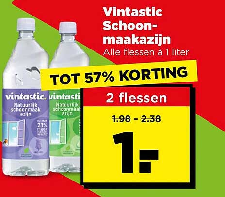 Vintastic Schoonmaakazijn Alle flessen à 1 liter TOT 57% KORTING 2 flessen