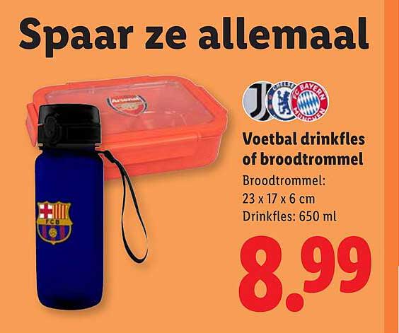 Voetbal drinkfles of broodtrommel