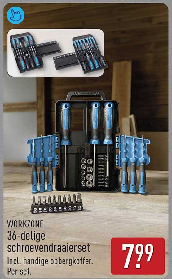 WORKZONE 36-delige schroevendraaierset Incl. handige opbergkoffer. Per set.