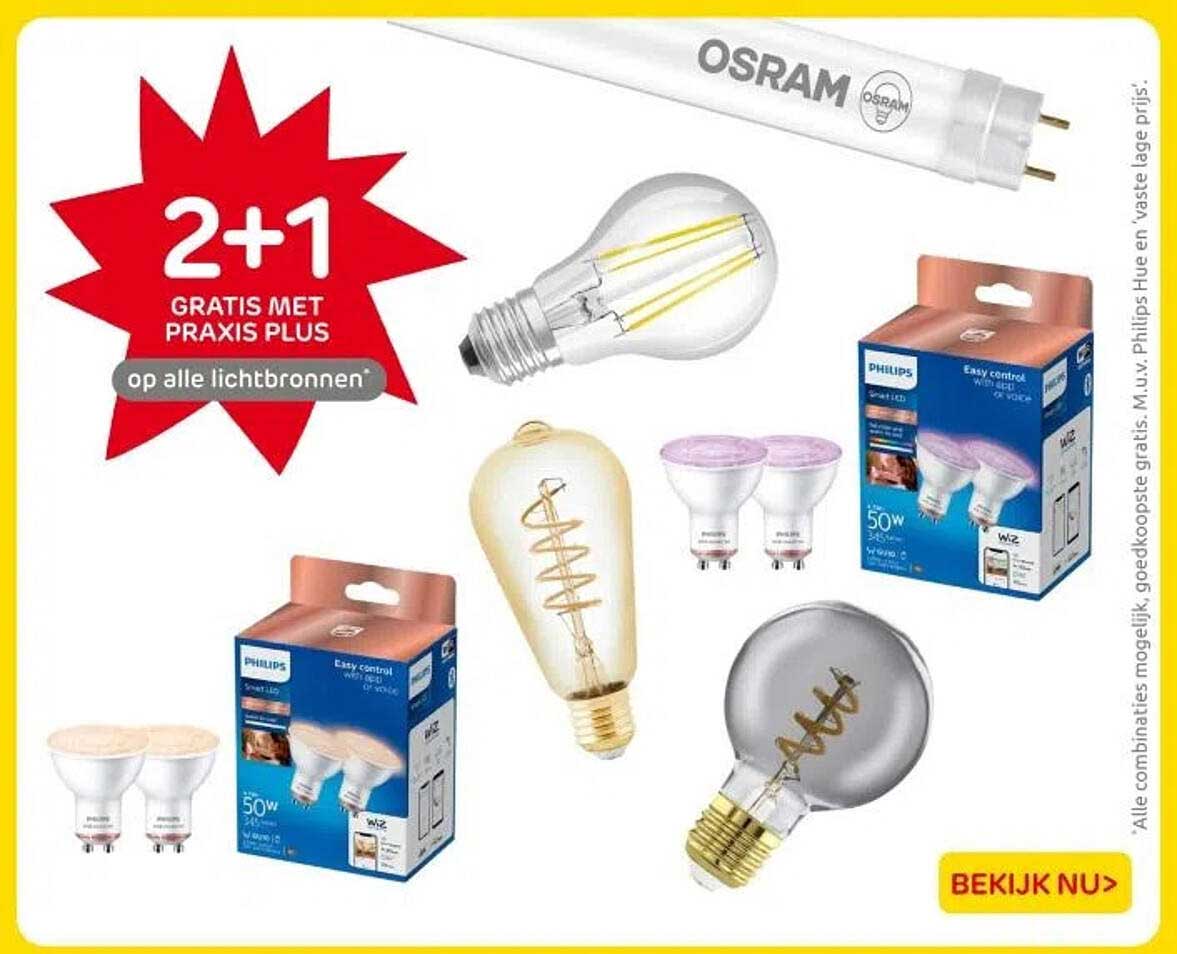 2+1 GRATIS MET PRAXIS PLUS op alle lichtbronnen