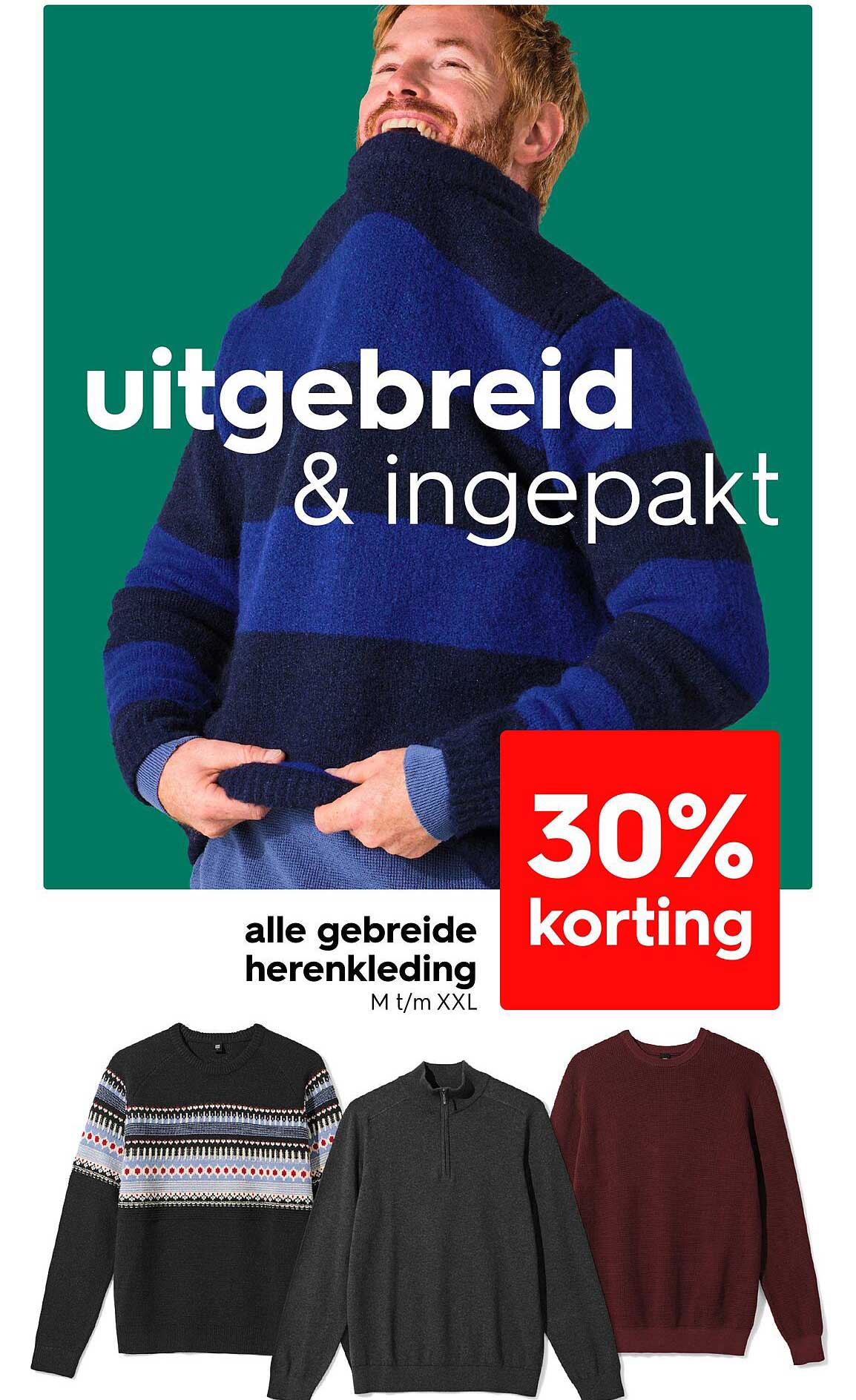 30% korting op alle gebreide heren kleding