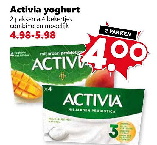 Activia yoghurt 2 pakken à 4 bekertjes combineren mogelijk