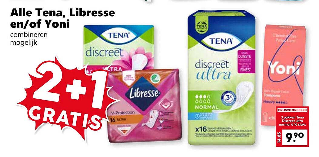 Alle Tena, Libresse en/of Yoni 2+1 GRATIS