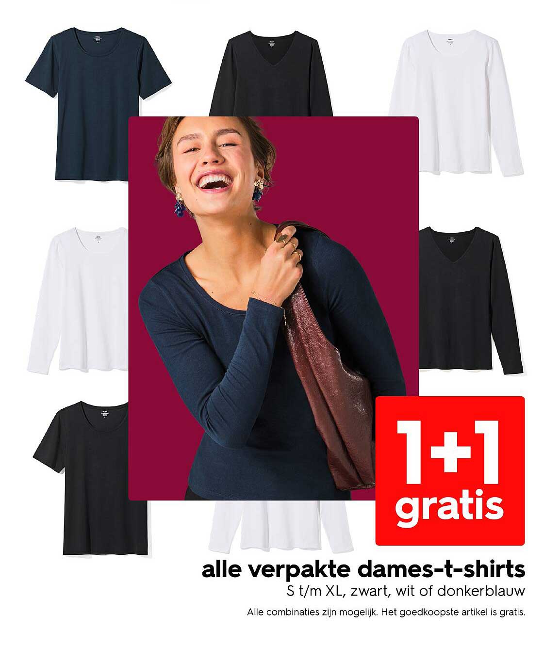 alle verpakte dames-t-shirts 1+1 gratis