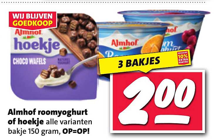 Almhof roomyoghurt of hoekje alle varianten bakje 150 gram, OP=OP!