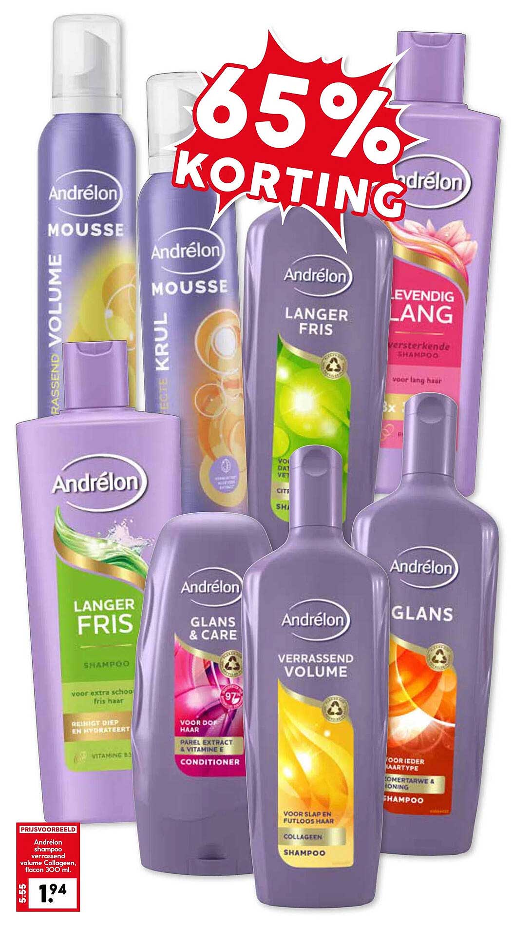 Andrélon shampoo verrassend volume Collageen, fles 300 ml.