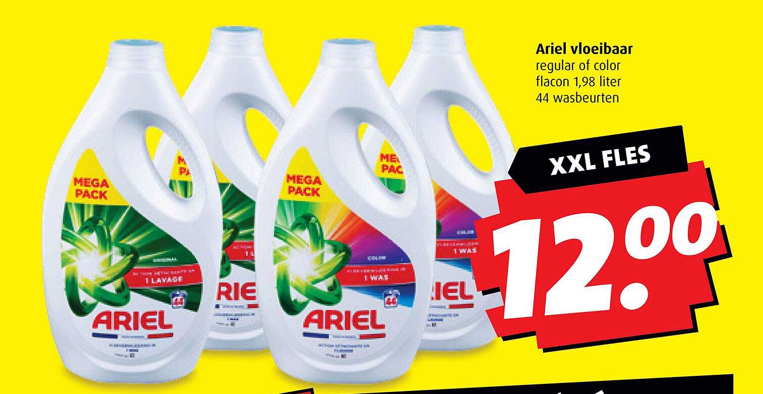Ariel vloeibaar regular of color flacon 1,98 liter 44 wasbeurten