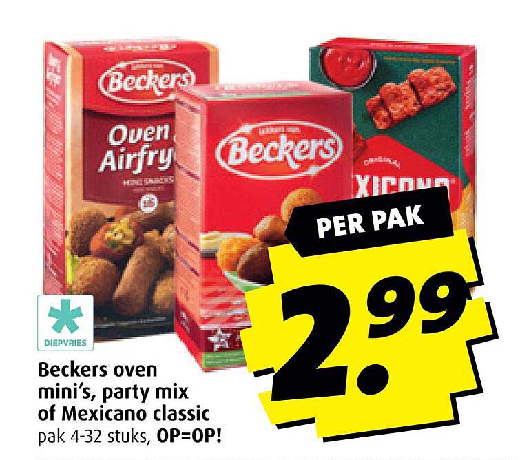 Beckers oven mini’s, party mix of Mexicano classic pak 4-32 stuks, OP=OP!