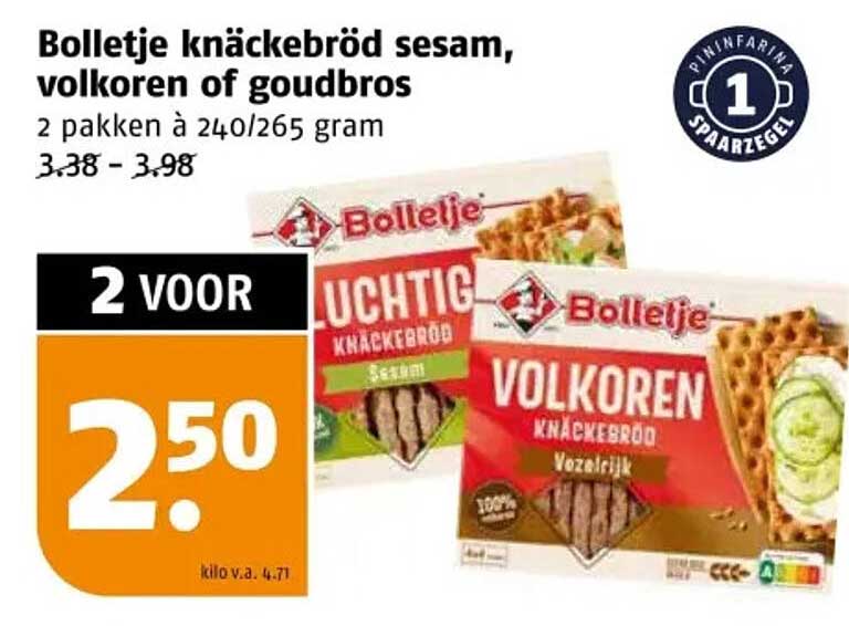 Bolletje knäckebröd sesam, volkoren of goudbros