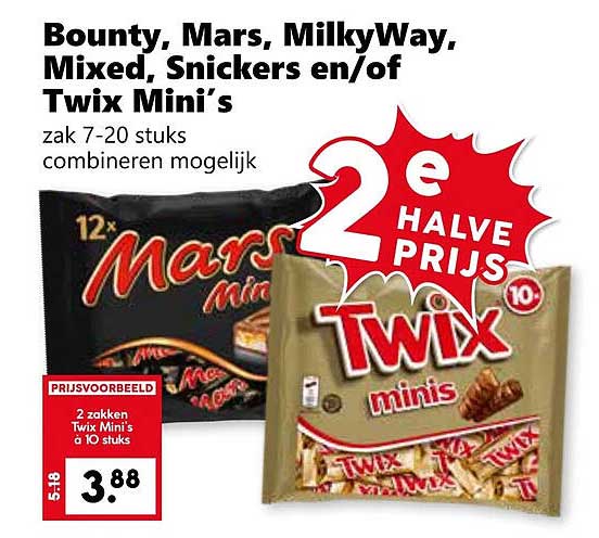 Bounty, Mars, MilkyWay, Mixed, Snickers en/of Twix Mini's
