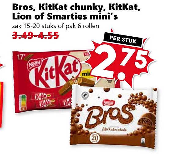 Bros, KitKat chunky, KitKat, Lion of Smarties mini’s