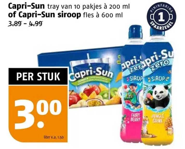 Capri-Sun tray van 10 pakjes à 200 ml of Capri-Sun siroop fles à 600 ml
